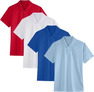 4 Pack Boys Youth Kids Polo Shirt Mesh Athletic Quick Dry Short Sleeve Golf Shirt Moisture Wicking Active Tops(Age 5-16)