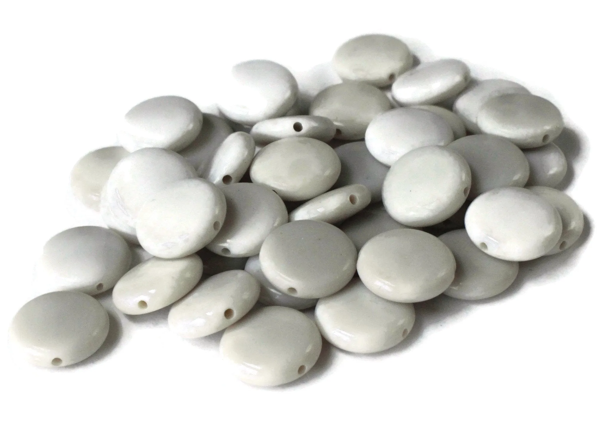 40 14mm Light Gray Beads Flat Round Plastic Coin Beads