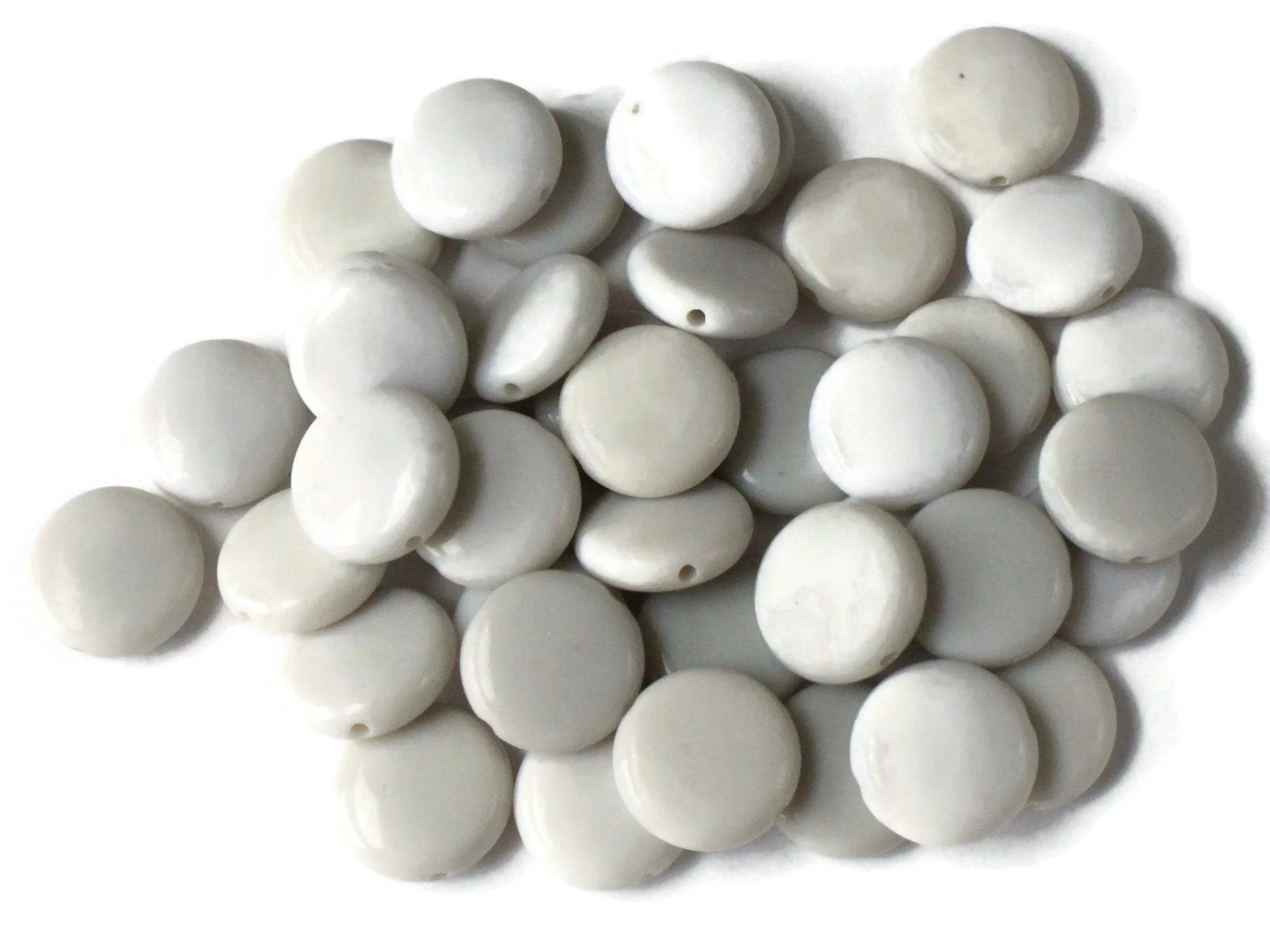 40 14mm Light Gray Beads Flat Round Plastic Coin Beads
