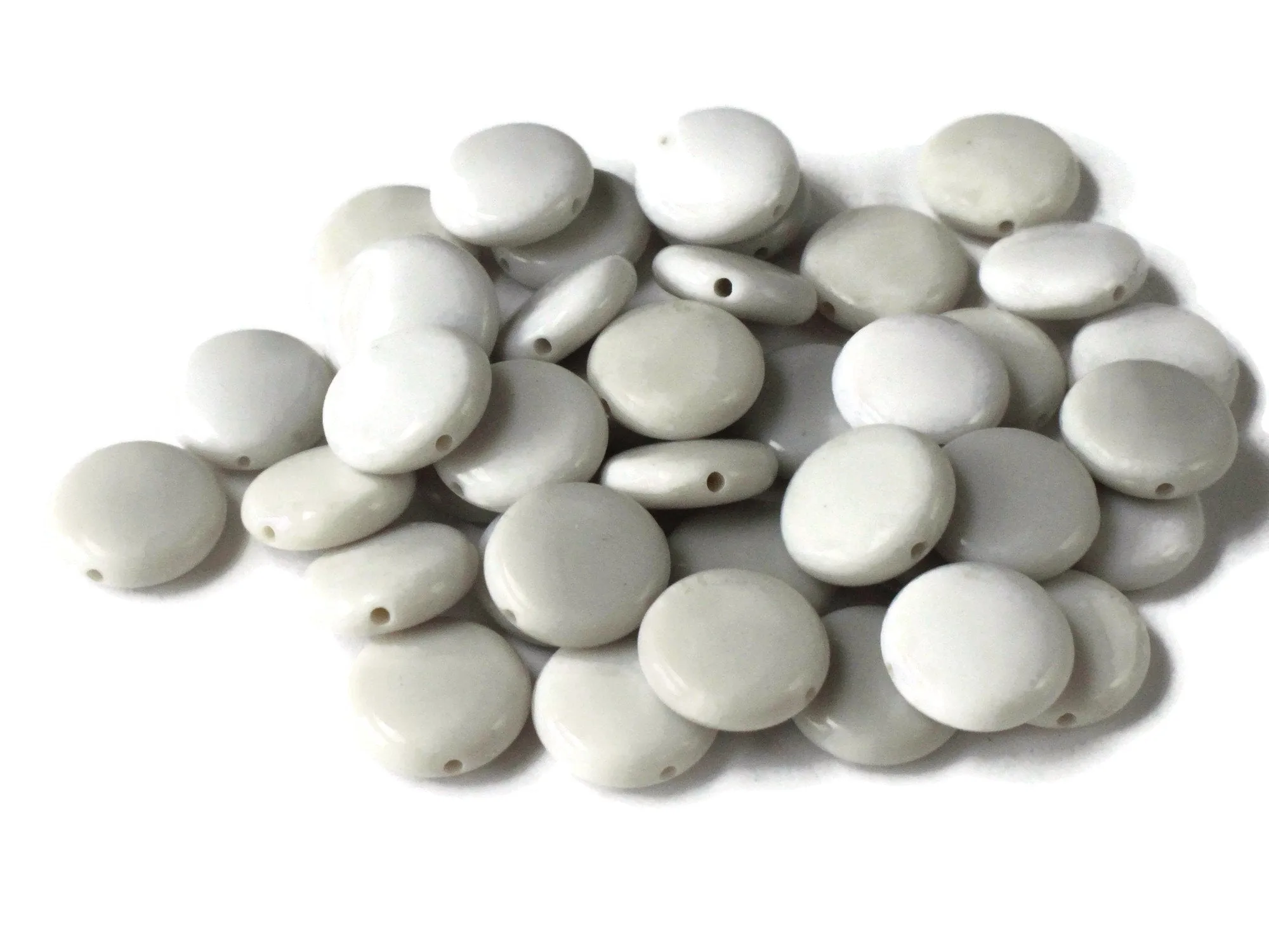 40 14mm Light Gray Beads Flat Round Plastic Coin Beads
