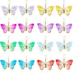 8 Pairs Of Butterfly Earrings, Acrylic Insect Colored Earrings fairy wings Women And Fashion Jewelry Gift