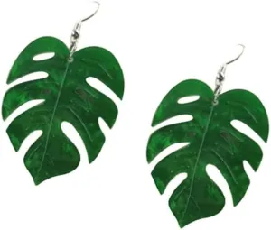Acrylic Resin Tropical Green 3 Palm Leaf Plant Drop Dangle Earrings monstera Leaves Layered for Women Summer Holiday Beach Jewelry