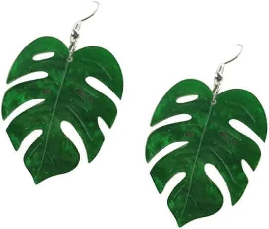 Acrylic Resin Tropical Green 3 Palm Leaf Plant Drop Dangle Earrings monstera Leaves Layered for Women Summer Holiday Beach Jewelry