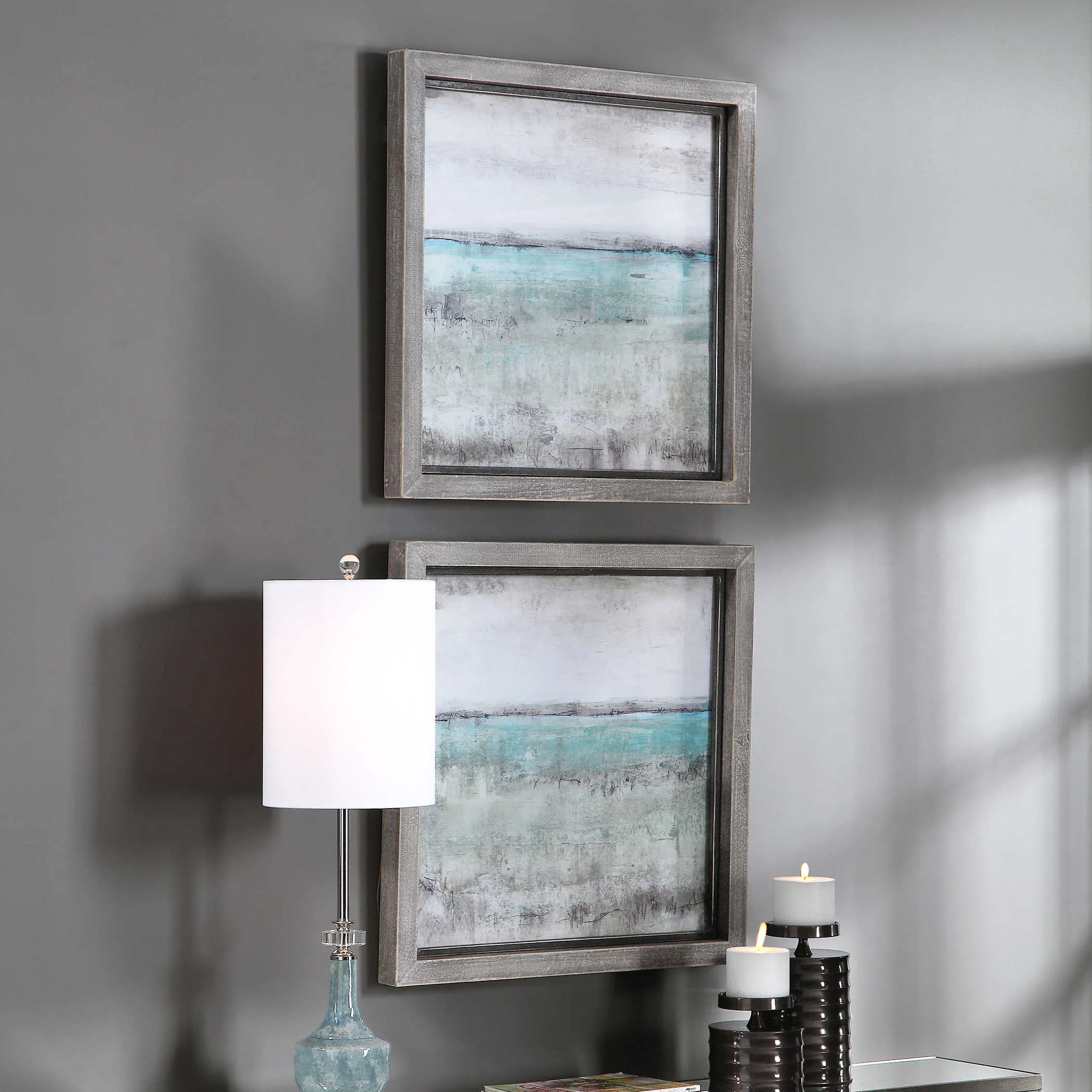 Aqua Horizon Framed Prints, Set of 2