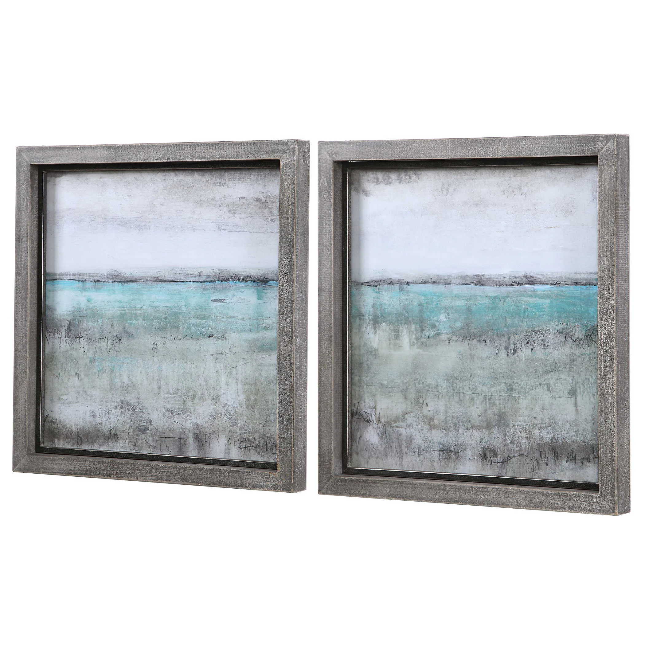 Aqua Horizon Framed Prints, Set of 2