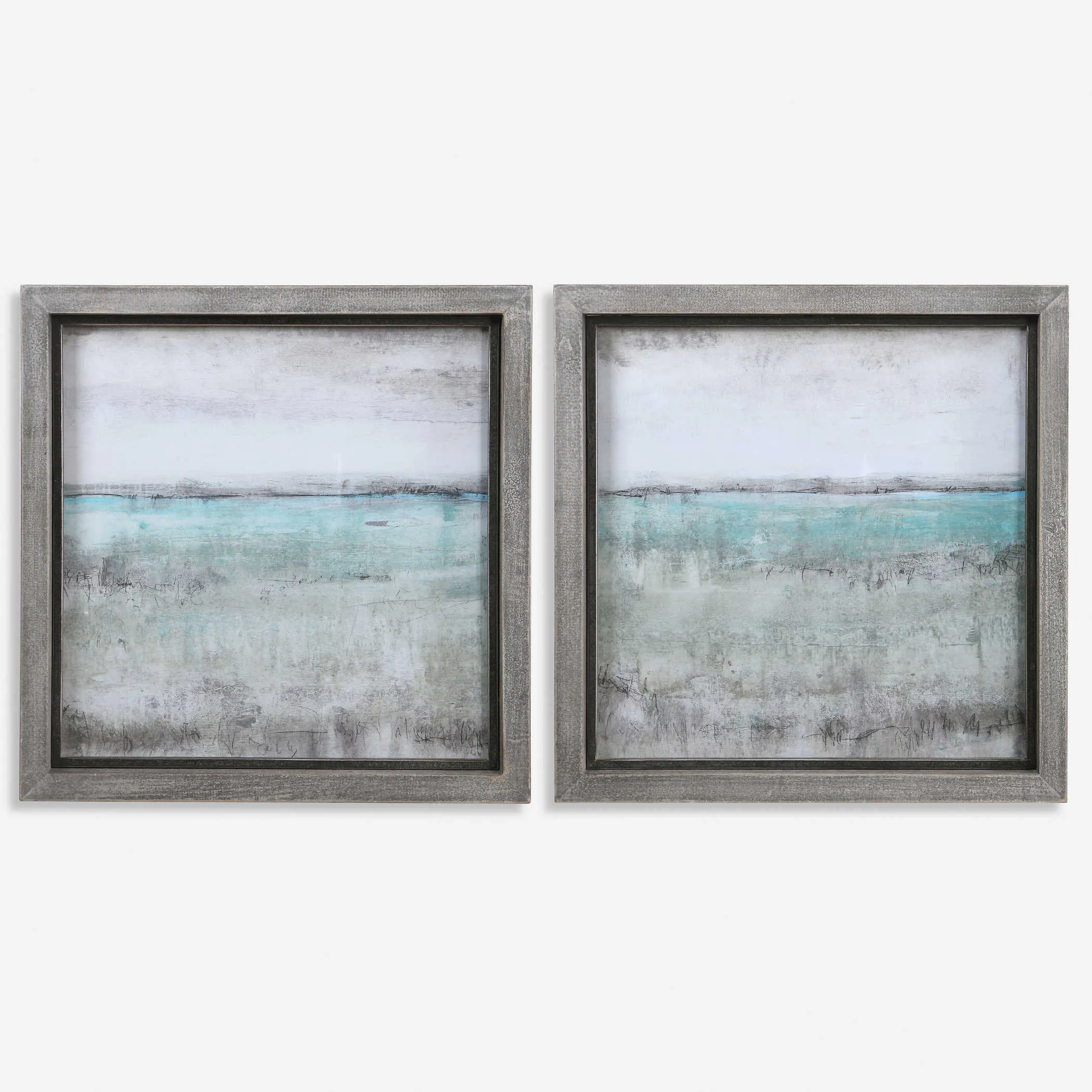 Aqua Horizon Framed Prints, Set of 2