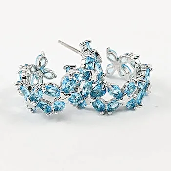 Beautiful Open Two Row Light Blue CZ Cuff Hoop Brass Earrings