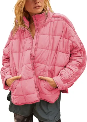 Bianstore Women's Oversized Splice Quilted Lightweight Puffer Jacket Casual Padded Coat
