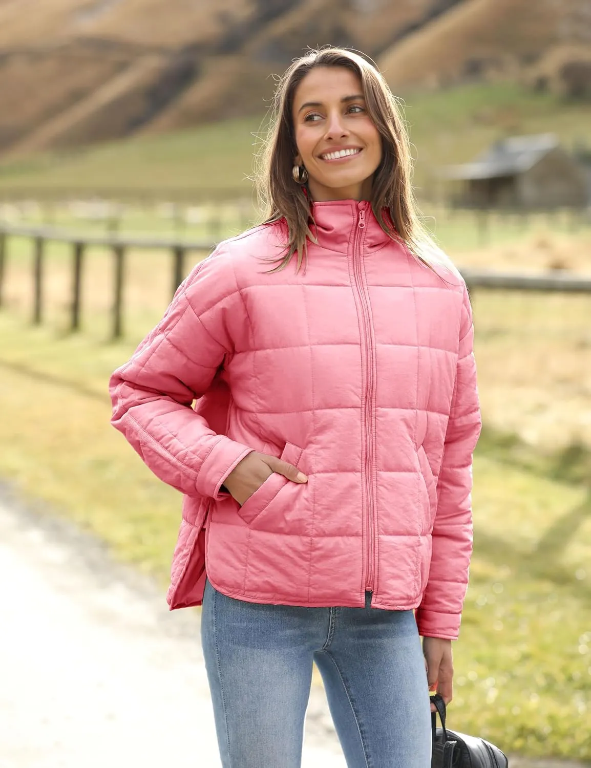 Bianstore Women's Oversized Splice Quilted Lightweight Puffer Jacket Casual Padded Coat