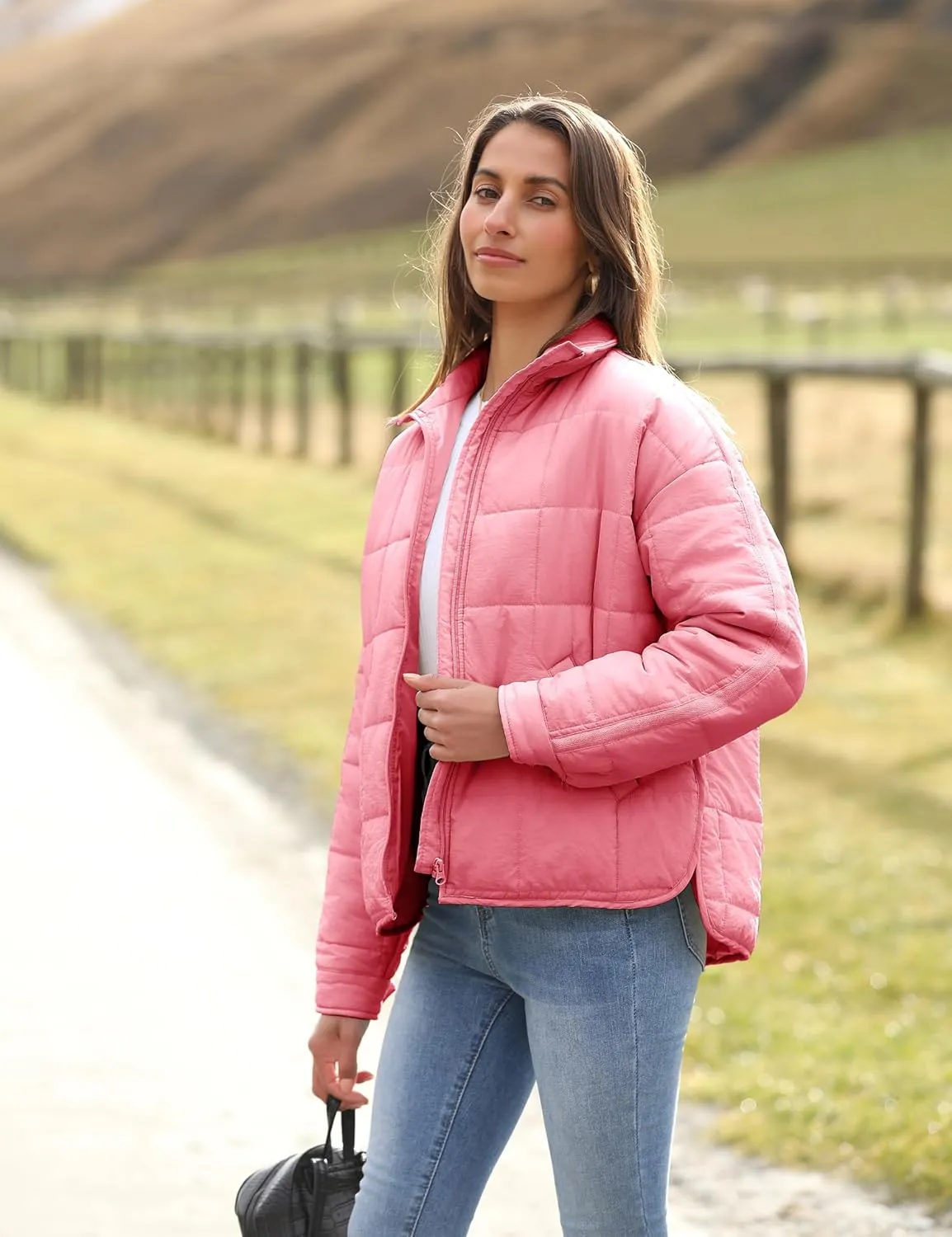 Bianstore Women's Oversized Splice Quilted Lightweight Puffer Jacket Casual Padded Coat