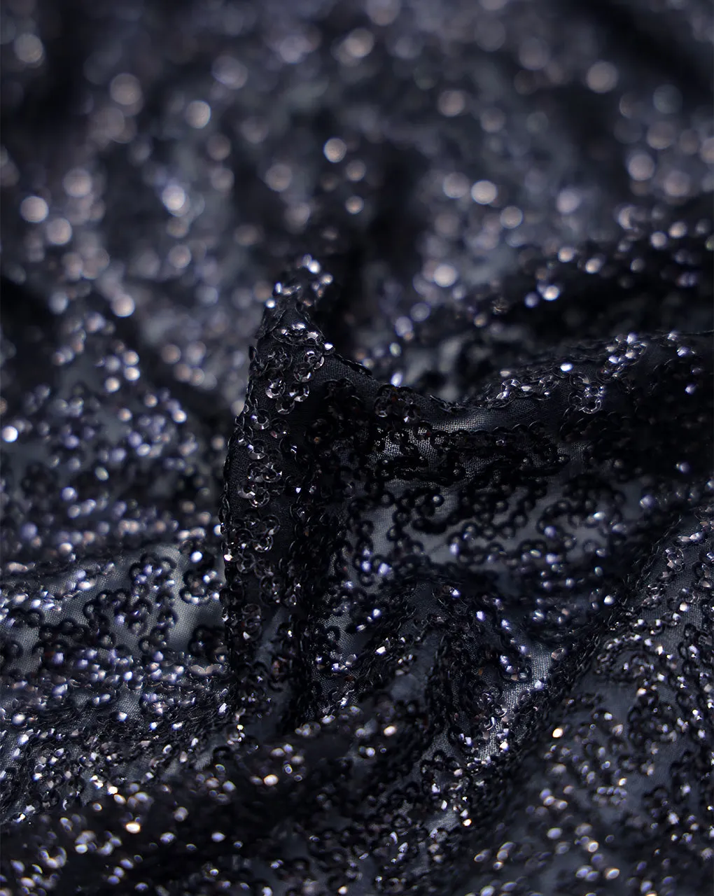 BLACK POLYESTER SEQUINS EMBROIDERY FABRIC