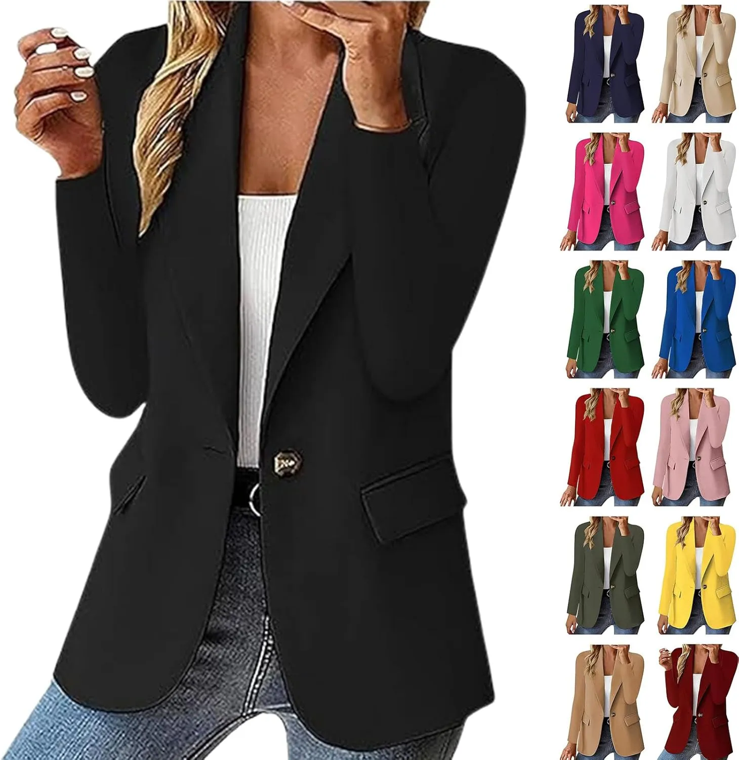Blazers for Women Trendy Casual Work Office Suit Jacket Business Casual Button Down Long Sleeve Slim Womens Blazer