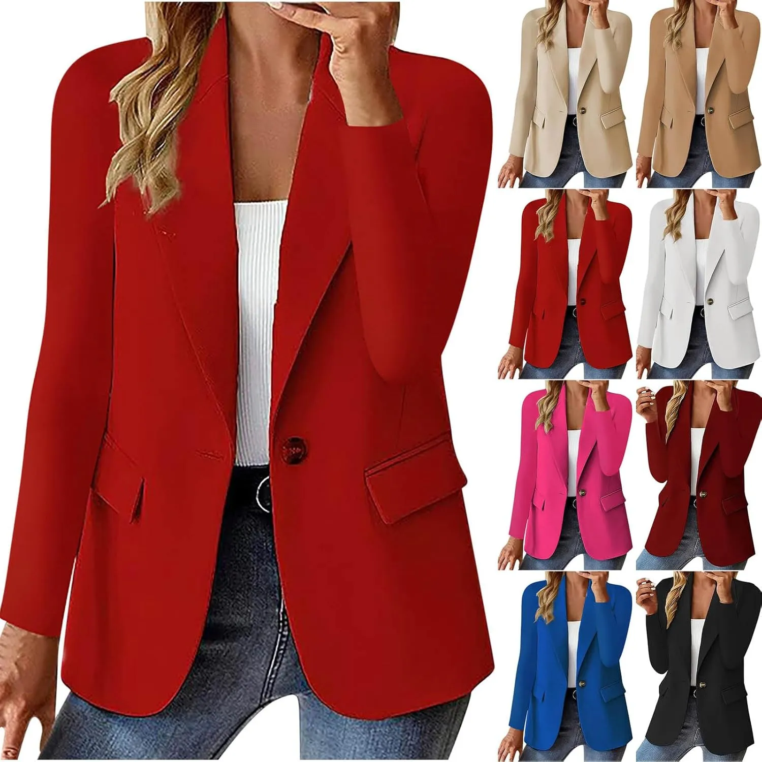 Blazers for Women Trendy Casual Work Office Suit Jacket Business Casual Button Down Long Sleeve Slim Womens Blazer