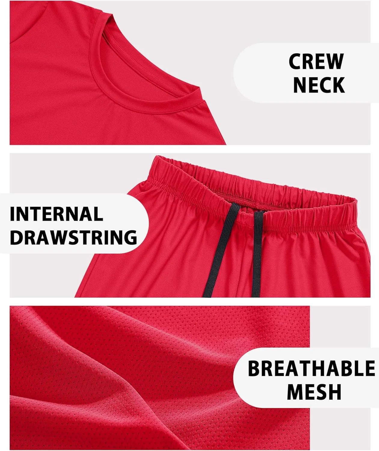 Boys Athletic Short Sets 2 Piece T-Shirt and Shorts for Kids Loose Mesh Outfit Sets