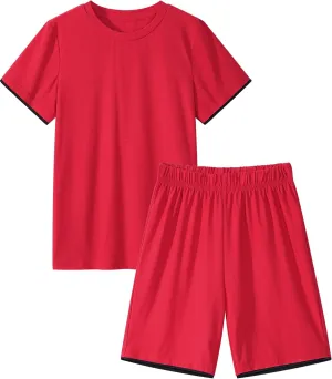Boys Athletic Short Sets 2 Piece T-Shirt and Shorts for Kids Loose Mesh Outfit Sets