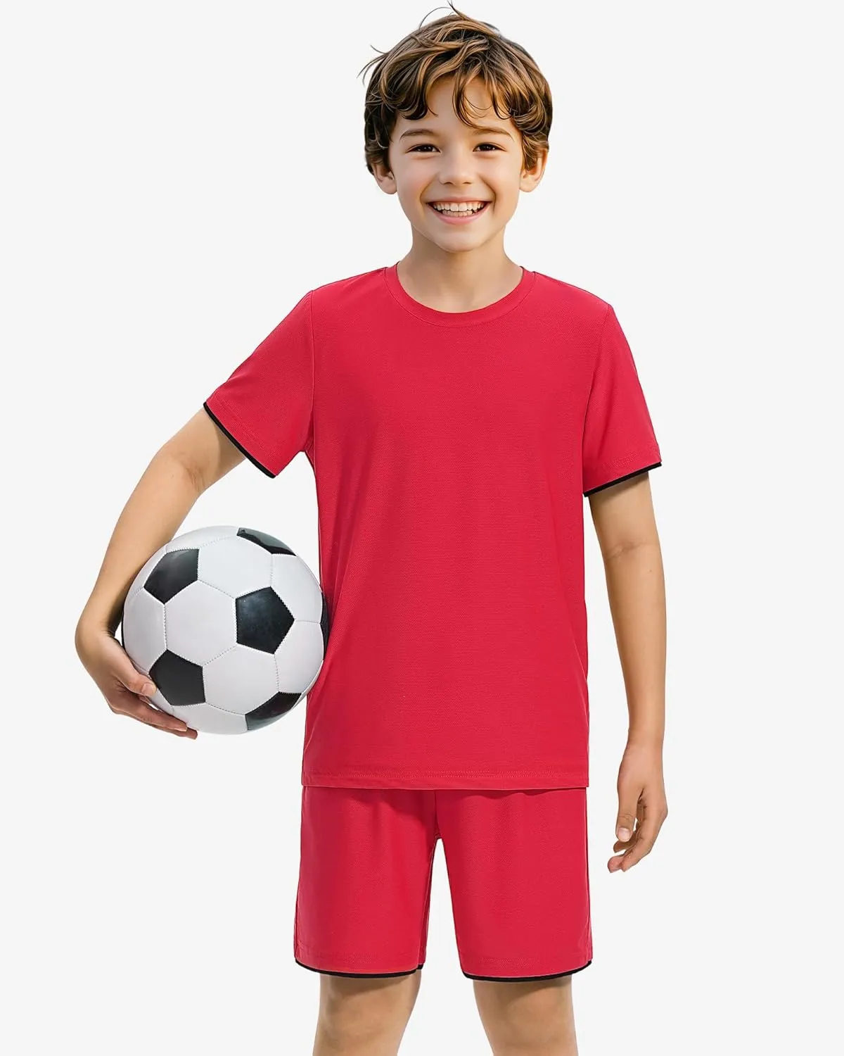 Boys Athletic Short Sets 2 Piece T-Shirt and Shorts for Kids Loose Mesh Outfit Sets