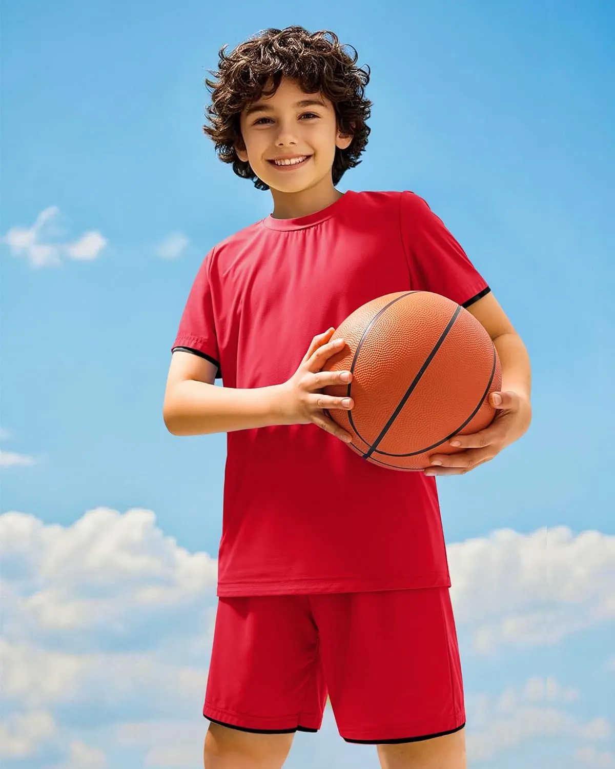 Boys Athletic Short Sets 2 Piece T-Shirt and Shorts for Kids Loose Mesh Outfit Sets