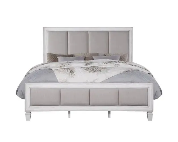 Branson California King Bed, Light Gray Linen, Rustic Gray & Weathered White Finish