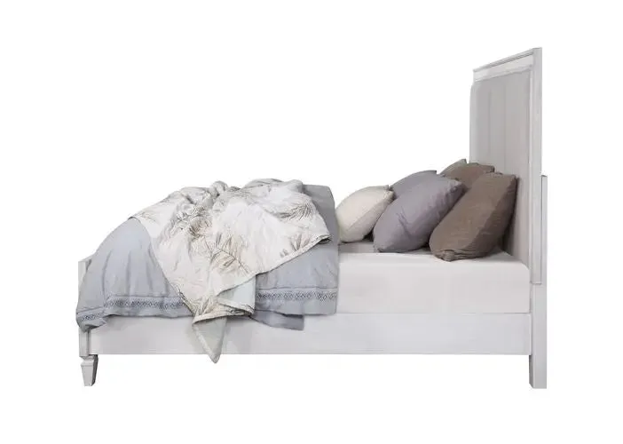 Branson California King Bed, Light Gray Linen, Rustic Gray & Weathered White Finish