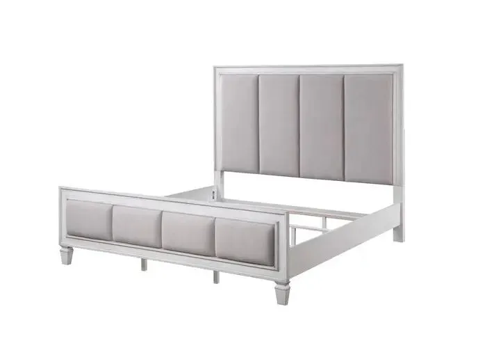 Branson California King Bed, Light Gray Linen, Rustic Gray & Weathered White Finish