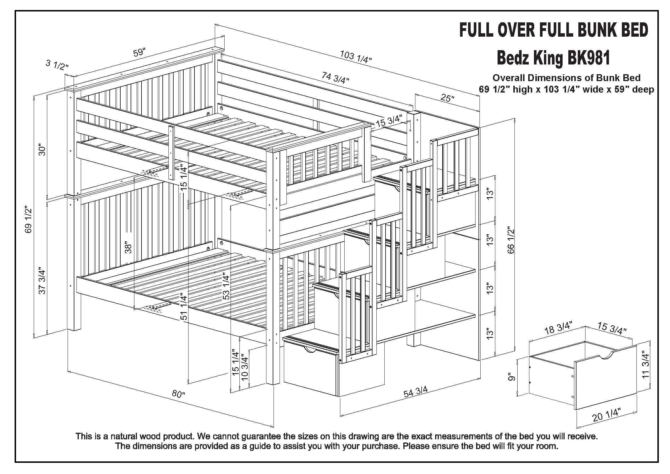 Bunk Beds Full over Full Stairway Gray
