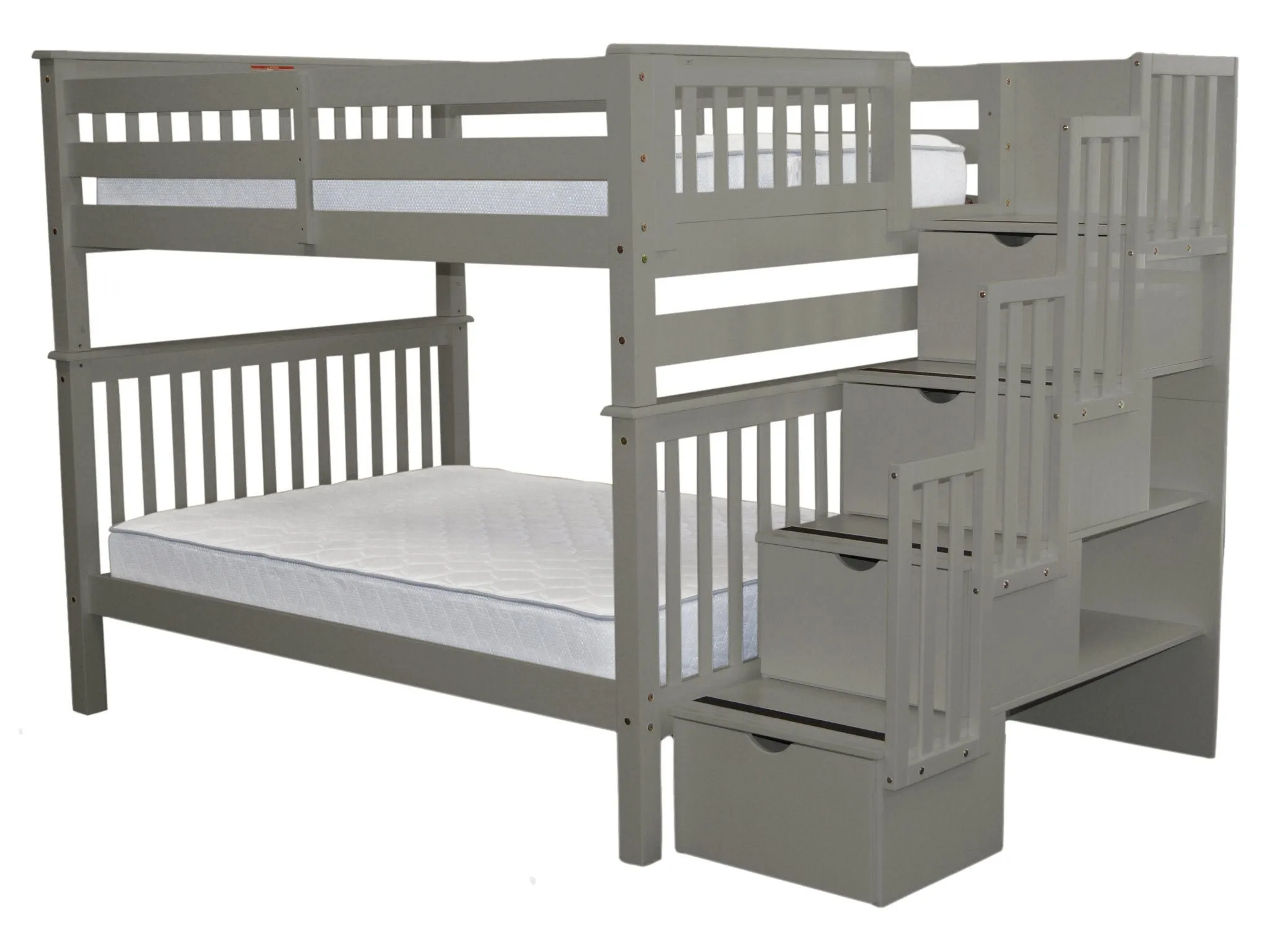 Bunk Beds Full over Full Stairway Gray
