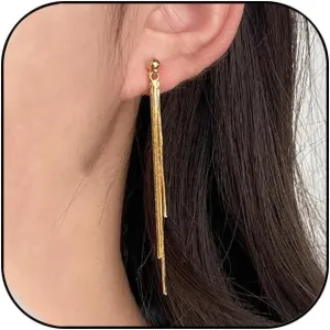 Clip on Earrings for Women 18K Gold Plated Long Drop Dangle Earrings Charming No Piercing Hoop Stud Earrings Sparkly Cubic Zirconia Tassel Ear Clips Statement Jewelry Party Prom Wedding