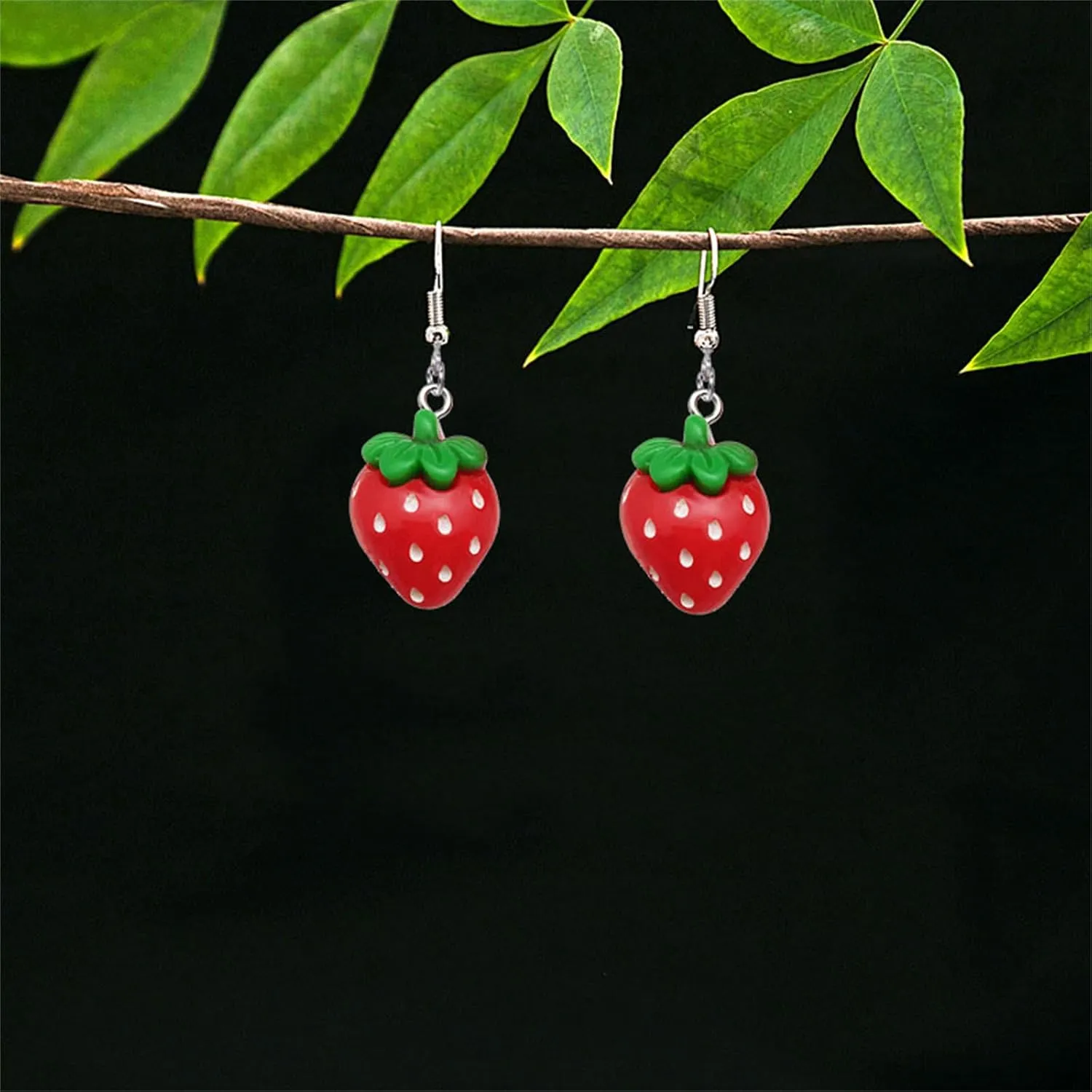 coadipress Strawberry Drop Dangle Earrings for Women Lifelike Simulated Strawberry Earrings Cute Red Resin Fruit Drop Earring