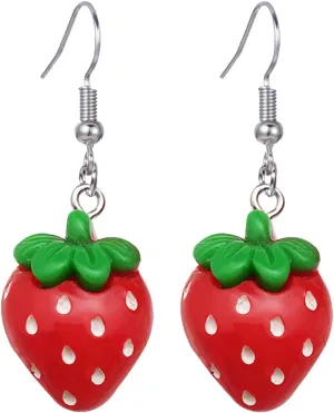 coadipress Strawberry Drop Dangle Earrings for Women Lifelike Simulated Strawberry Earrings Cute Red Resin Fruit Drop Earring