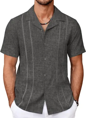 COOFANDY Guayabera Shirts for Men Cuban Short Sleeve Button Down Summer Shirts Linen Shirts