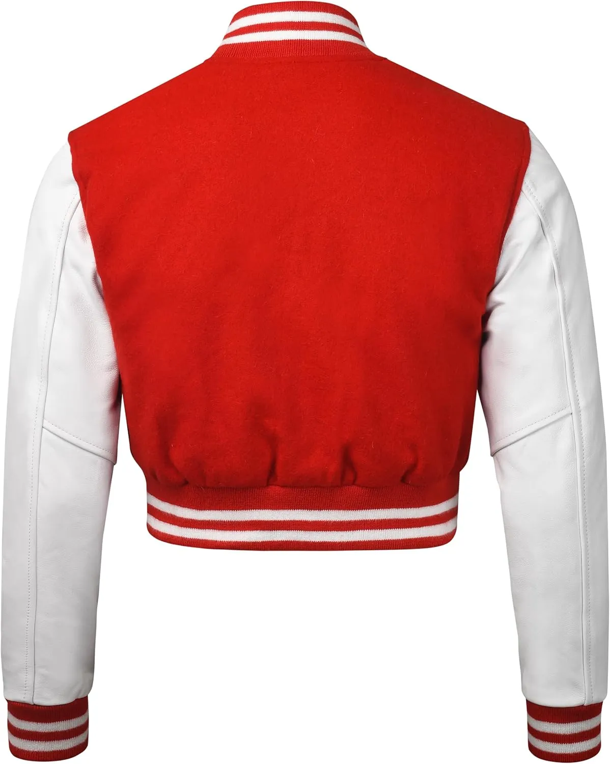 Cropped Varsity Jacket Women - Premium Quality Leather and Wool Baseball Letterman Jacket for Women's, Long Sleeve