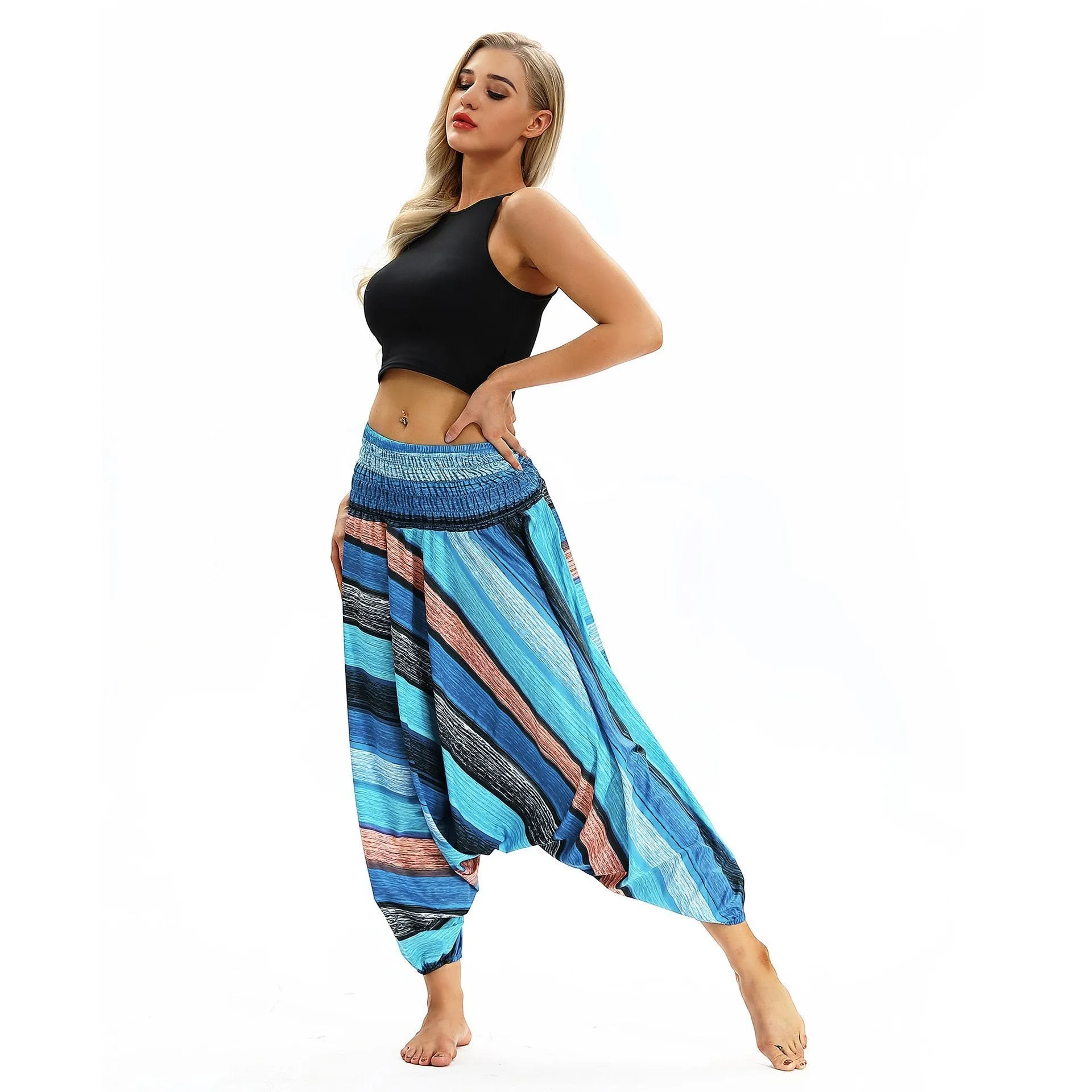 Cross-border New Digital Print Women's Fitness Yoga Pants Leisure Loose European and American Lantern Pants Women's Fashion Wholesale.