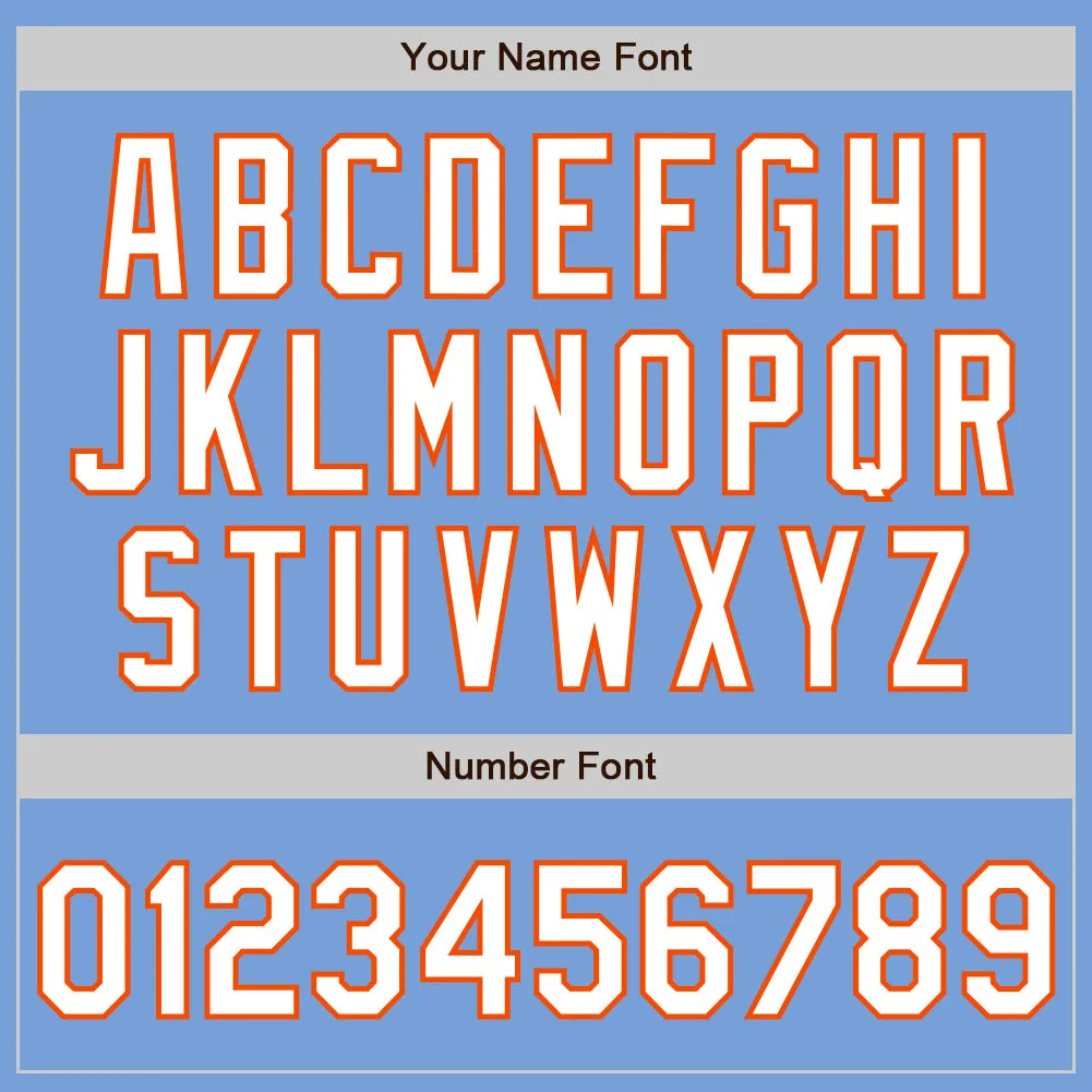 Custom Light Blue White-Orange 3 Colors Arm Shapes Authentic Baseball Jersey