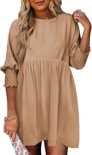Dokotoo Womens Summer Spring Dresses Casual Tunic Dress Short Sleeve Crew Neck Flowy Swing Mini Dress