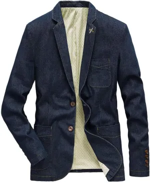ebossy Men's Casual Slim Denim Blazer Two Button Business Suit Jacket Sport Coat