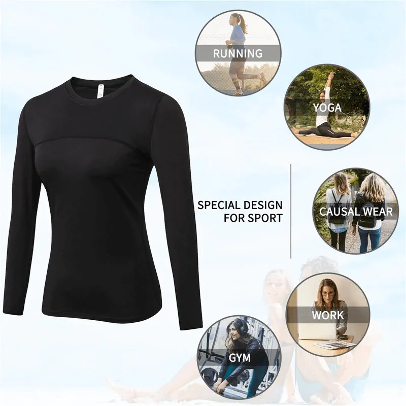 Elastic Long Sleeves Running Top / Women's Gym Compression Sportswear - SF0054