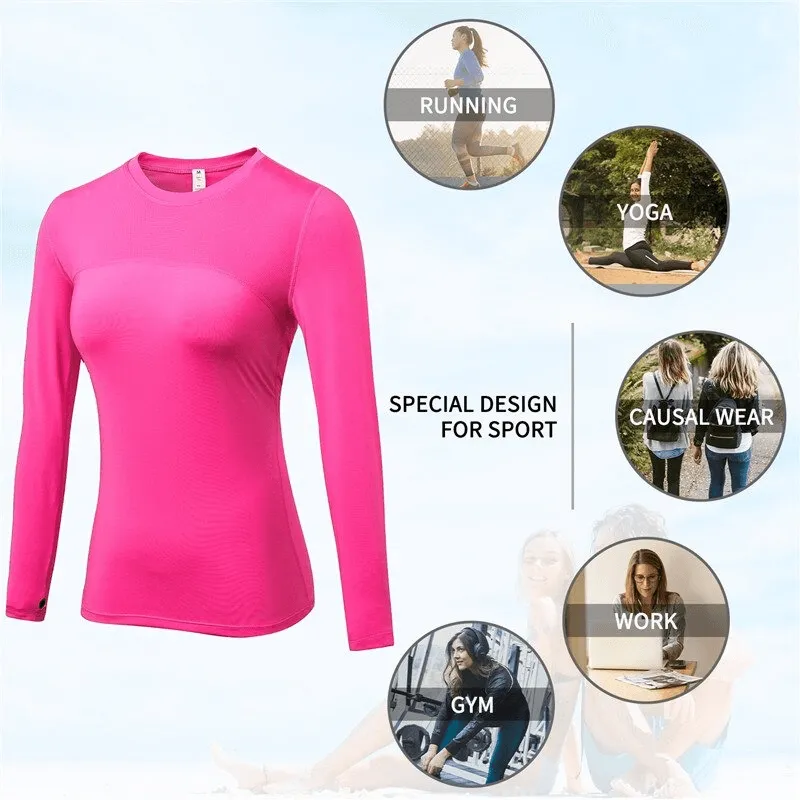 Elastic Long Sleeves Running Top / Women's Gym Compression Sportswear - SF0054