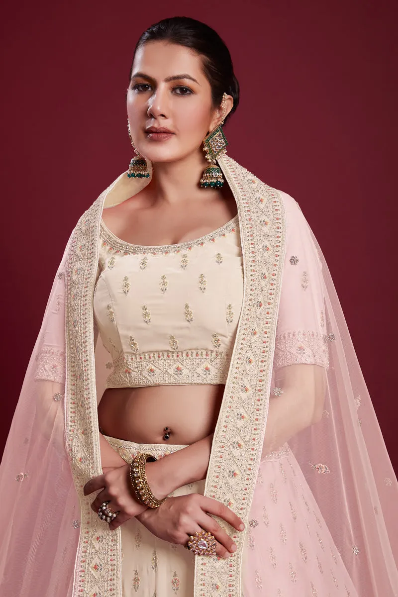 Elegant Georgette Off White Lehenga With Embroidered  for Traditional Events
