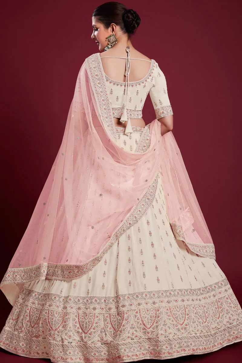 Elegant Georgette Off White Lehenga With Embroidered  for Traditional Events