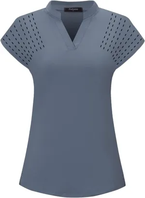 Felisou Women's Golf & Tennis Polo Shirt, V-Neck Athletic Moisture-Wicking Summer Casual Sportswear - Grey, Medium