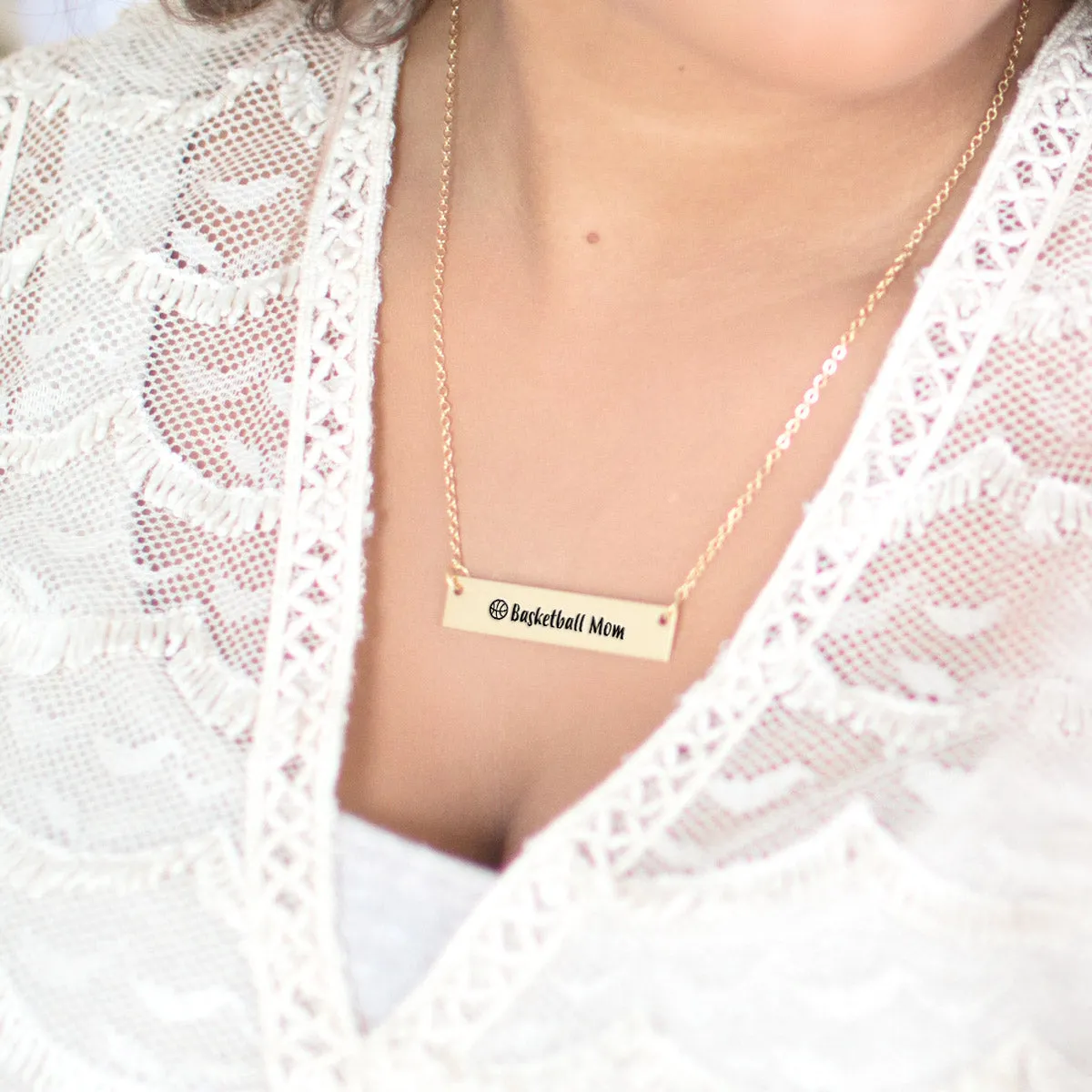 Gold Basketball Mom Bar Necklace
