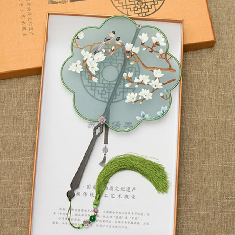 Handmade Double Side Embroidered Suzhou Embroidery Birds and Flowers Chinese Fan Chinese Art