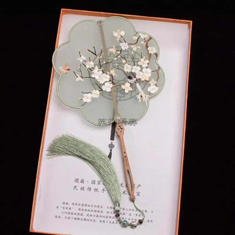 Handmade Double Side Embroidered Suzhou Embroidery Birds and Flowers Chinese Fan Chinese Art