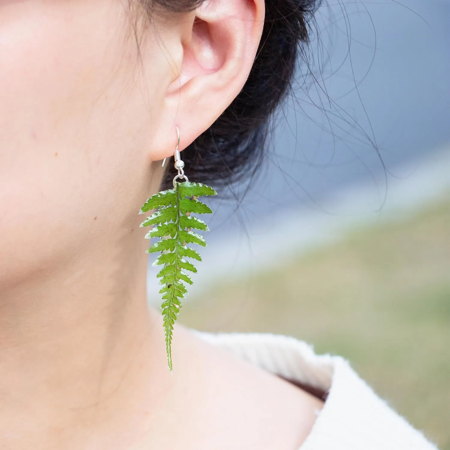 Handmade Real Fern Leaf Earrings, Green Pressed Leaf Natural Earrings, Dried Leaves Resin Jewelry, Birthday Gift (Gold Hooks)