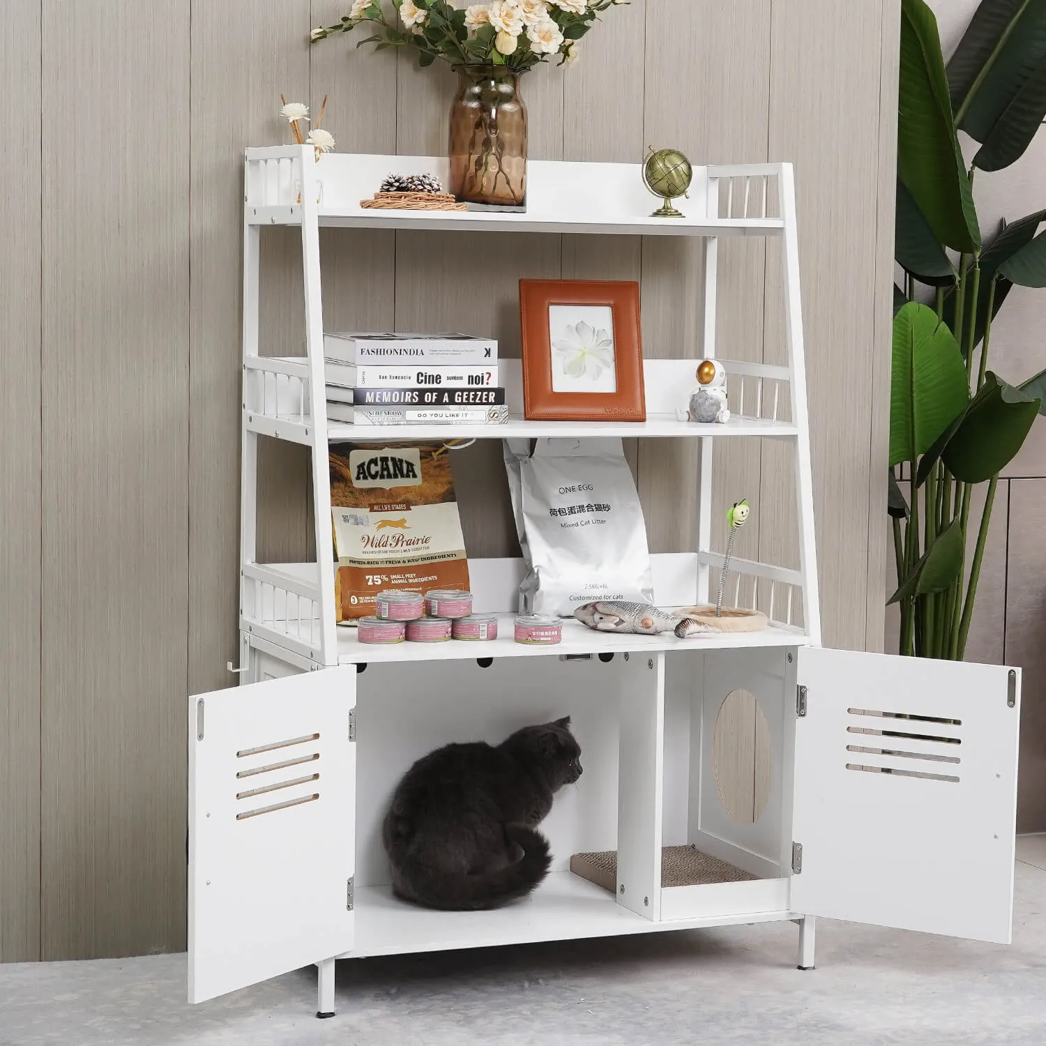 Hidden Cat Litter Box Enclosure with Storage and Scratch Pad PF004