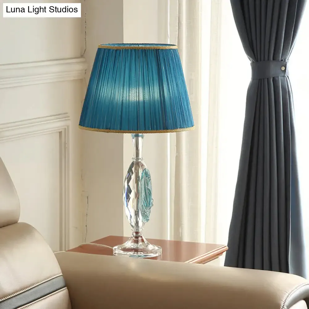 Hélène - Traditional Clear Crystal Reading Lighting with Drum Blue Fabric Shade