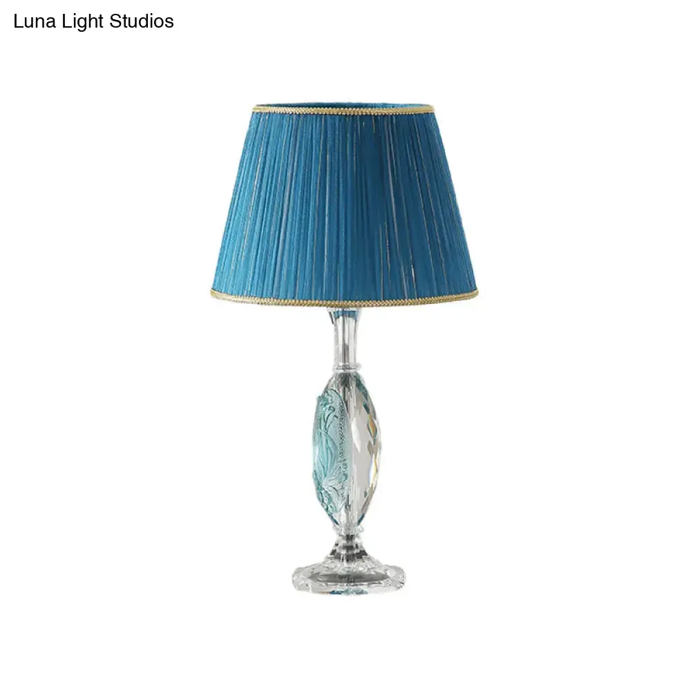 Hélène - Traditional Clear Crystal Reading Lighting with Drum Blue Fabric Shade