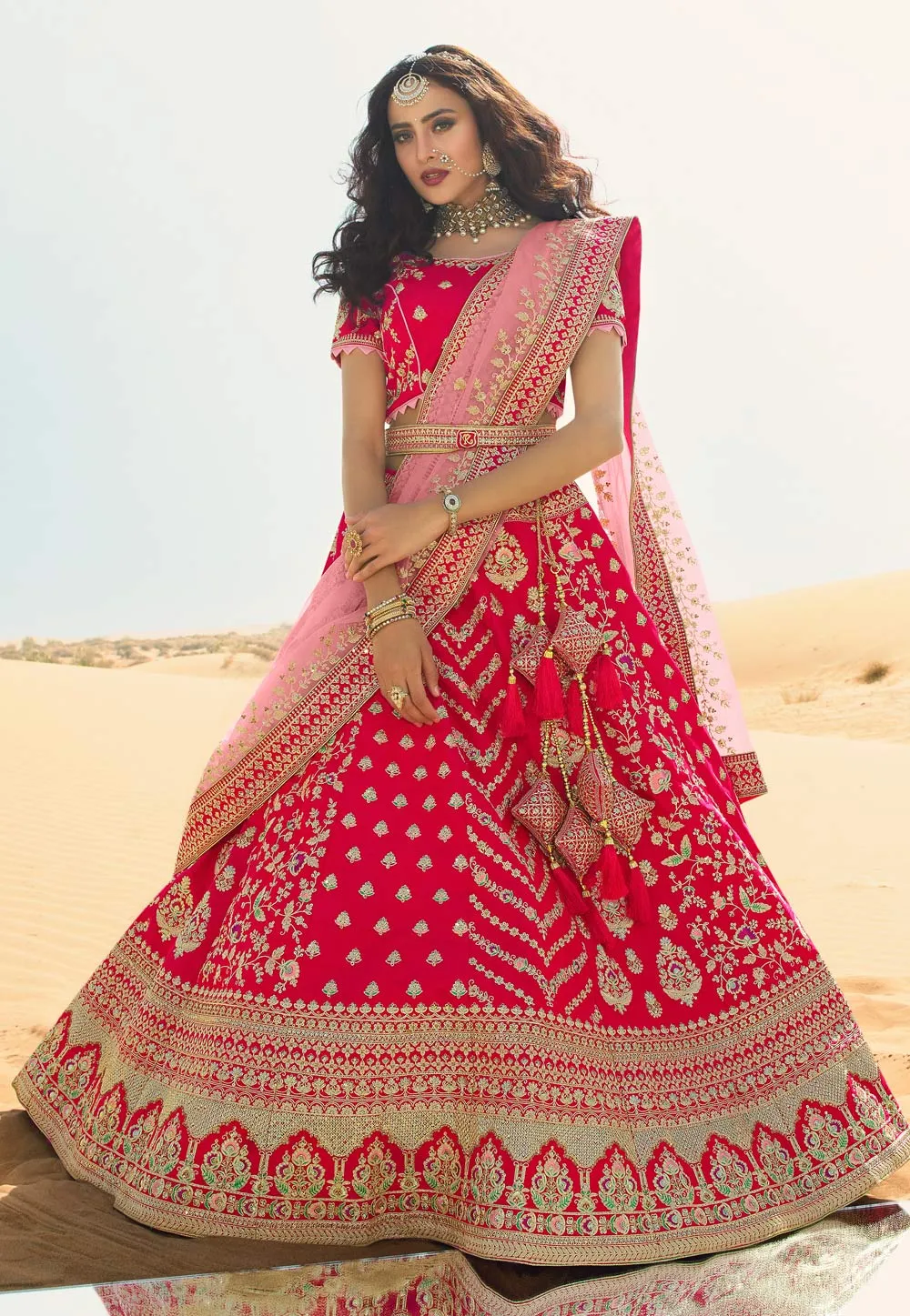Hot Pink Embroidered Wedding Lehenga Choli