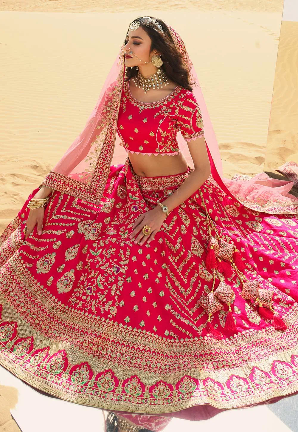 Hot Pink Embroidered Wedding Lehenga Choli