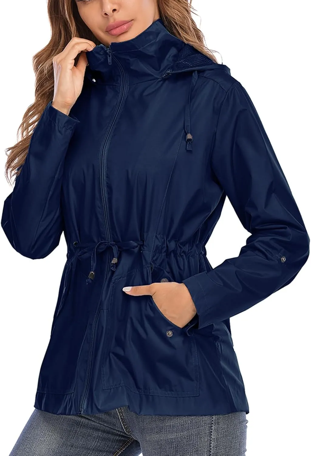 Lu's Chic Women's Rain Jackets Anorak Waterproof Casual Military Utility Outdoor Fall Hood